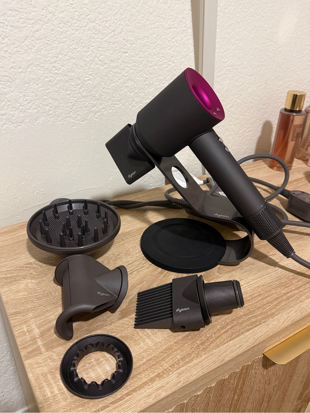 Authentic Pink & Grey Dyson Supersonic Hair Dryer with Styling Attachments
